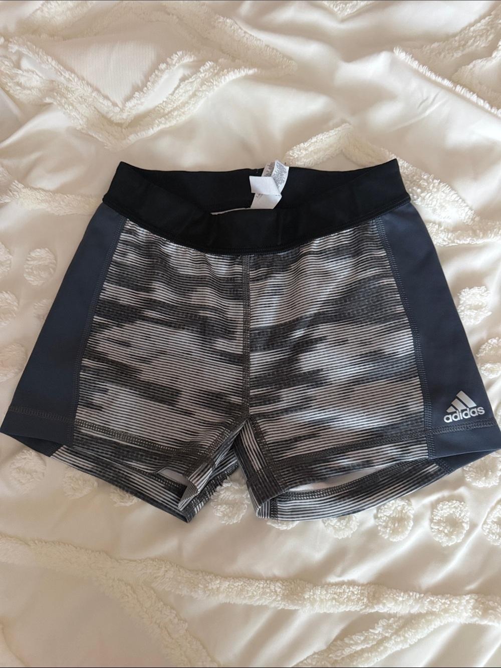 adidas Women's Black and Gray Striped Athletic Shorts